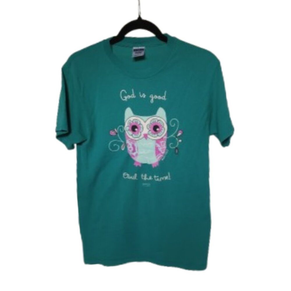 Jerzees T-Shirt Tee Shirt Teal with Blue Purple Owl Christian Size Small